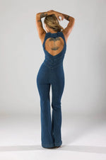 Women's Plunge Neck Flared Leg Jumpsuit