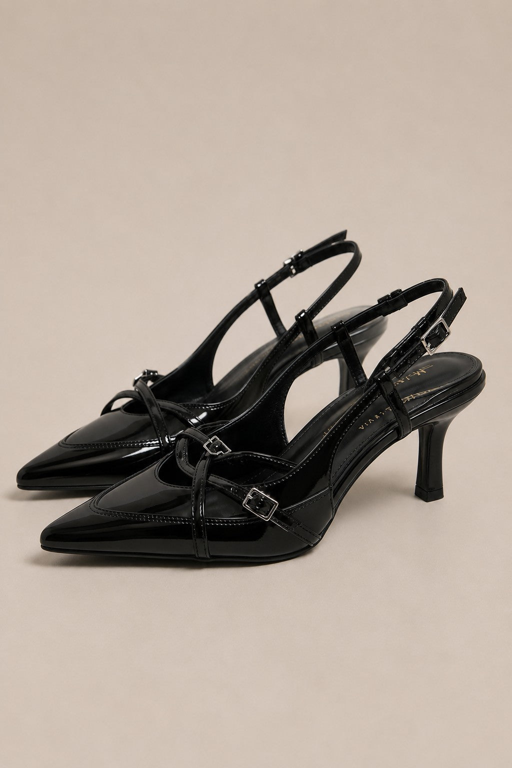 Women’s Pointed Toe Slingback Heels with Buckle Straps
