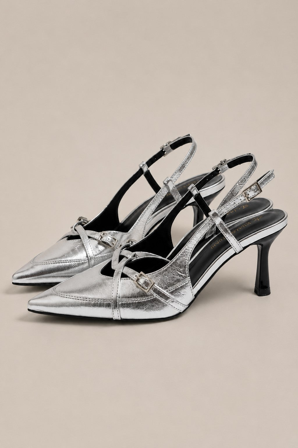 Women’s Pointed Toe Slingback Heels with Buckle Straps