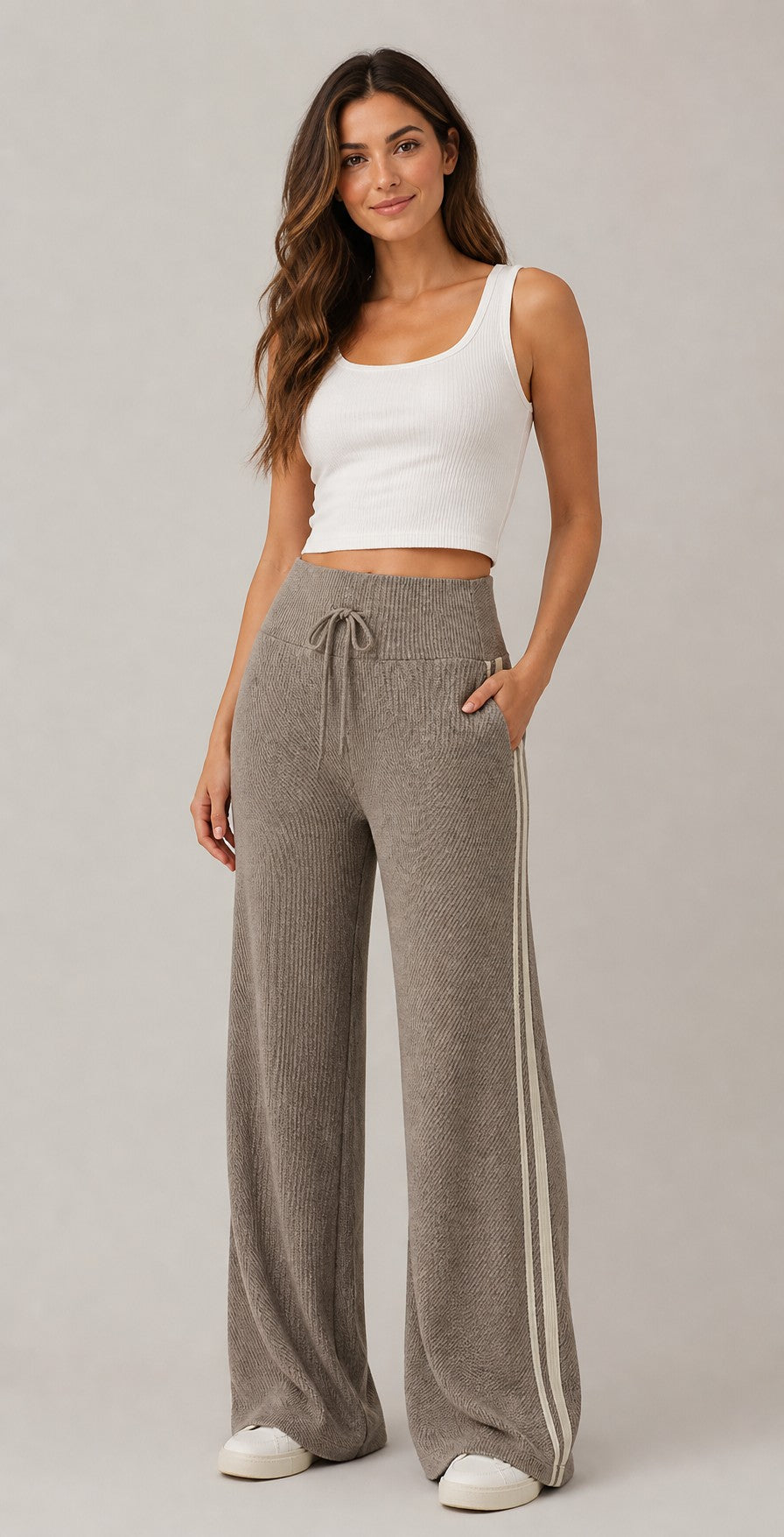 Women’s Ribbed High-Waist Wide-Leg Pants