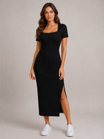 Women's Ribbed Short Sleeve Bodycon Midi Dress