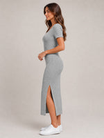 Women's Ribbed Short Sleeve Bodycon Midi Dress