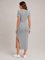 Women's Ribbed Short Sleeve Bodycon Midi Dress