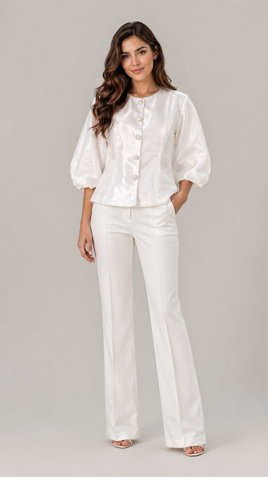 Women’s Round Neck Lantern Sleeve Blouse