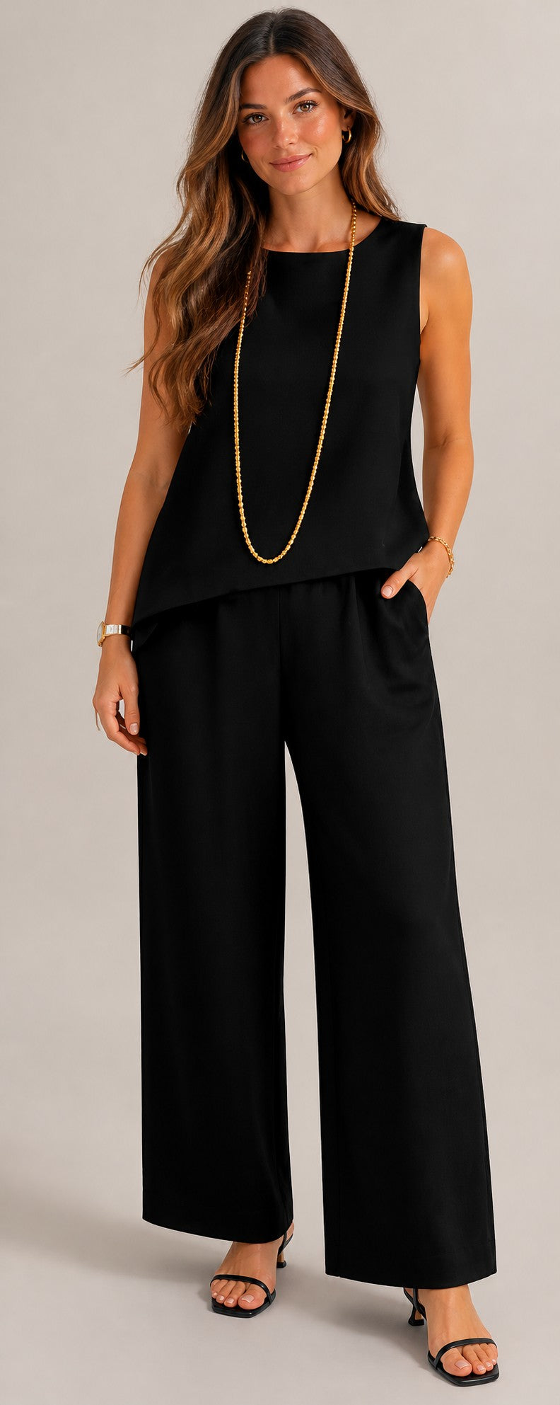 Women’s Round Neck Sleeveless Two-Piece Set