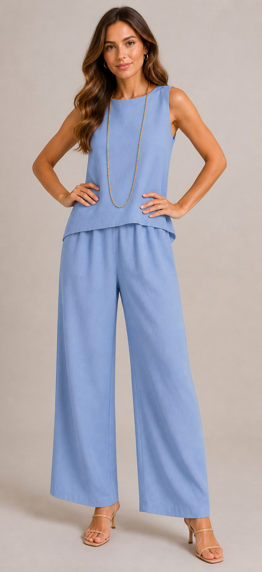 Women’s Round Neck Sleeveless Two-Piece Set