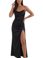 Women's Ruched Cowl Neck Maxi Dress