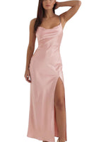 Women's Ruched Cowl Neck Maxi Dress