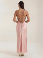 Women's Ruched Cowl Neck Maxi Dress