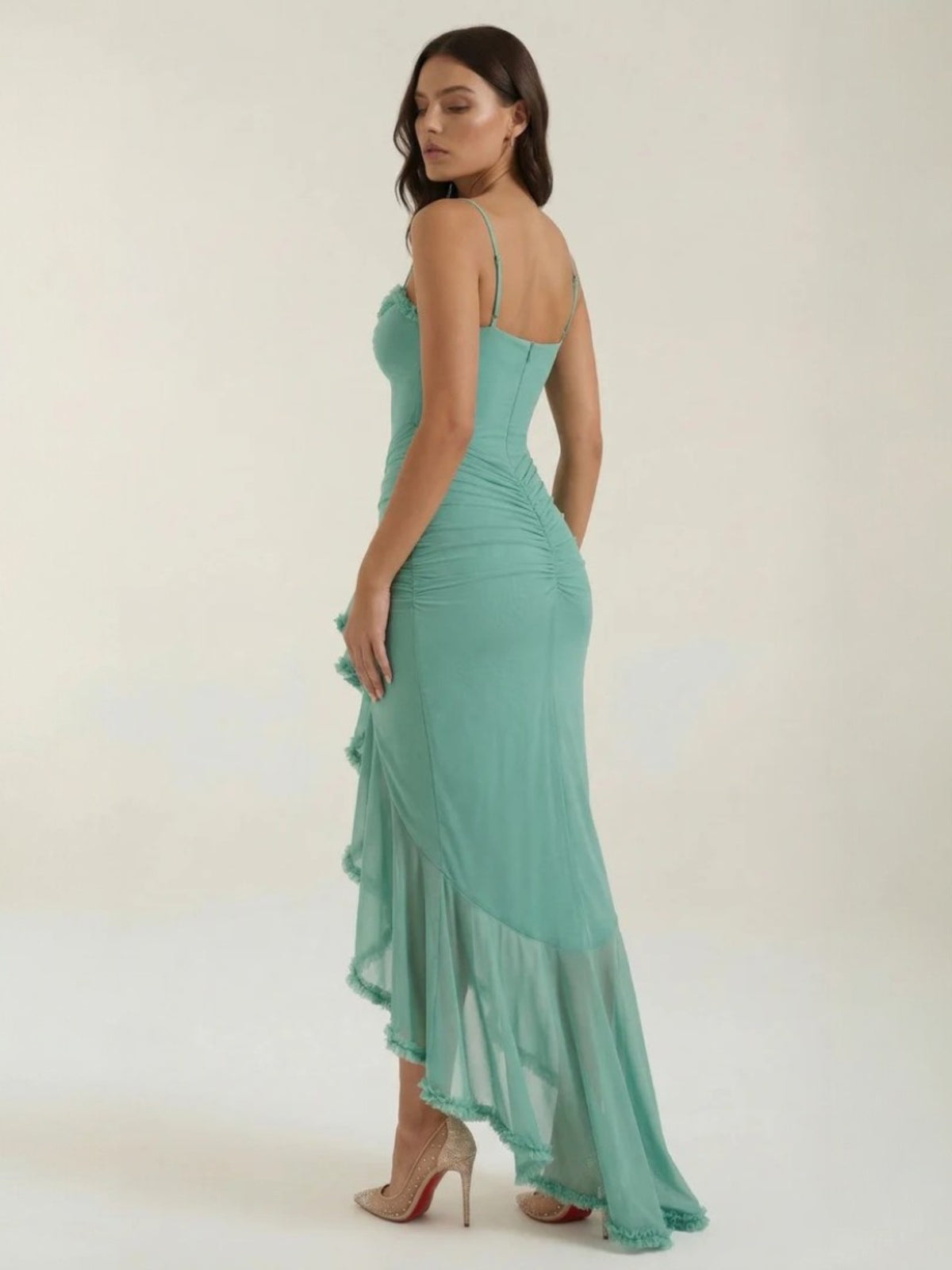 Women's Ruched Ruffle Maxi Dress
