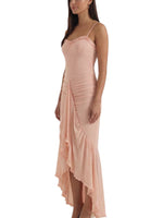 Women's Ruched Ruffle Maxi Dress