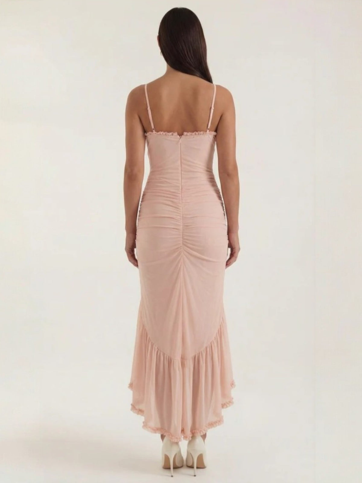 Women's Ruched Ruffle Maxi Dress