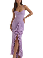 Women's Ruched Ruffle Maxi Dress