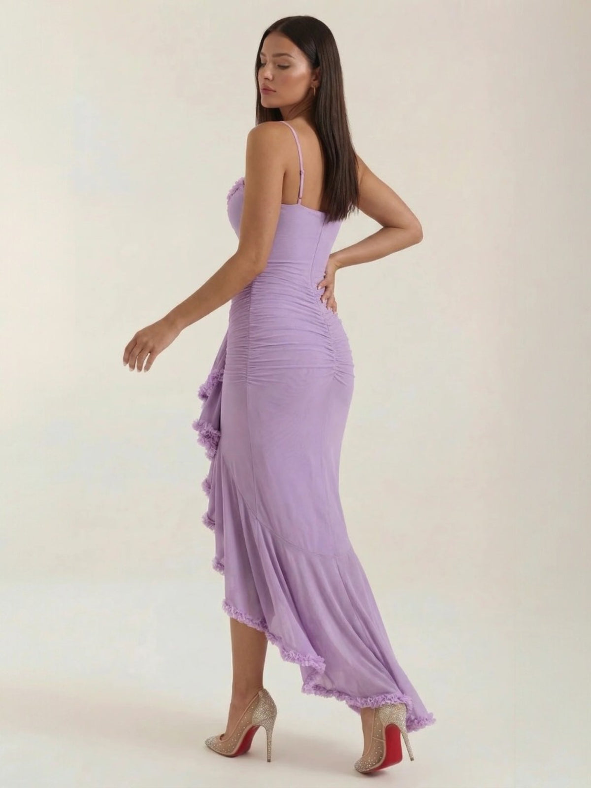 Women's Ruched Ruffle Maxi Dress