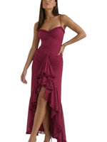 Women's Ruched Ruffle Maxi Dress