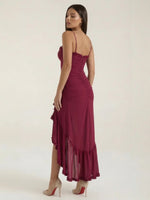 Women's Ruched Ruffle Maxi Dress