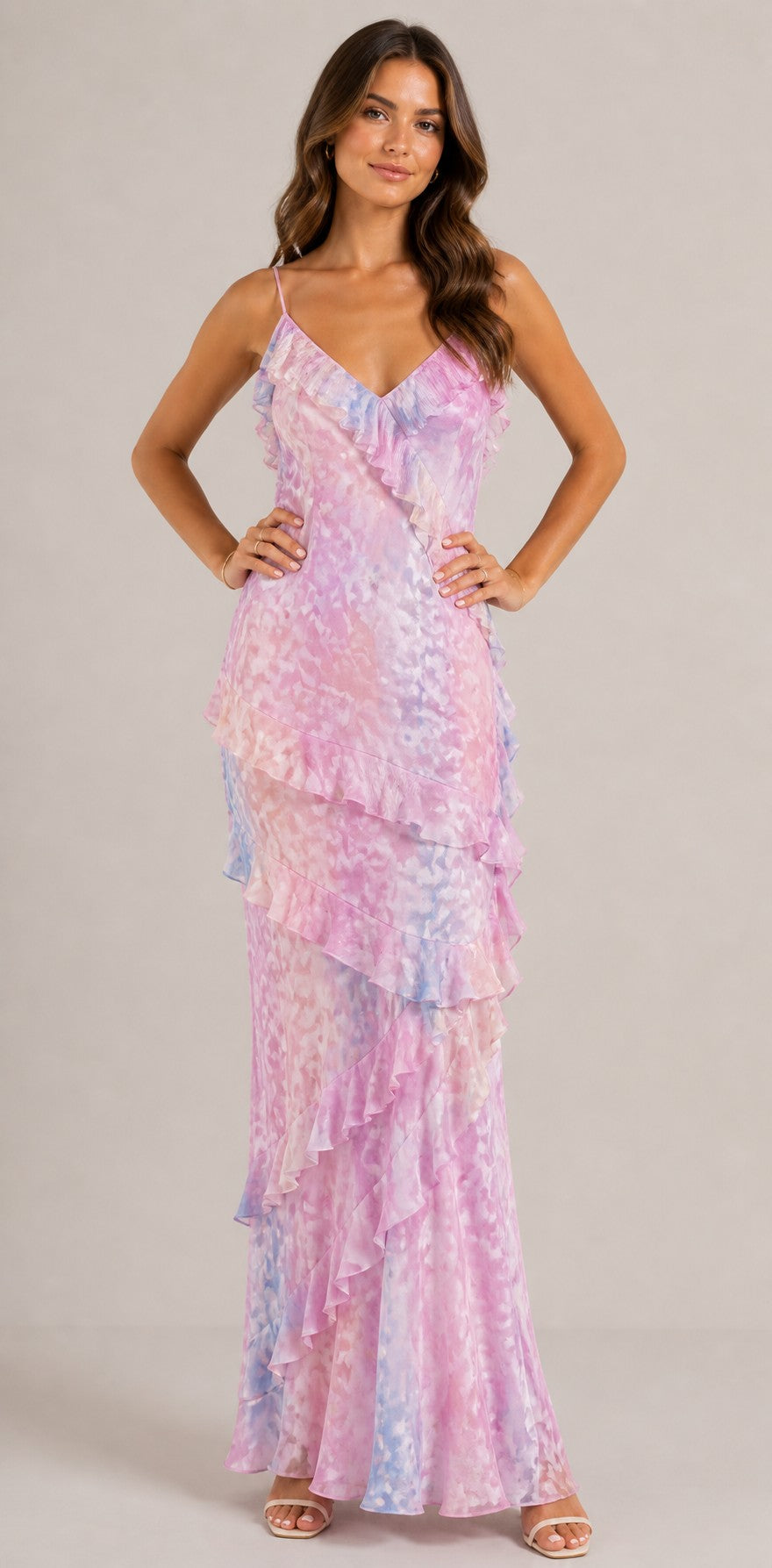 Women's Ruffle Spaghetti Strap Maxi Dress