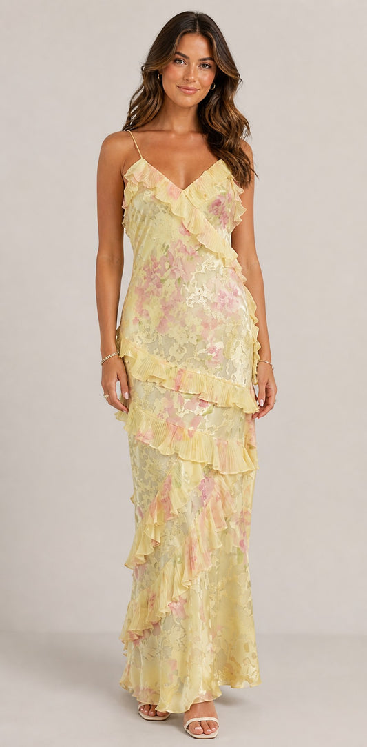 Women's Ruffle Spaghetti Strap Maxi Dress
