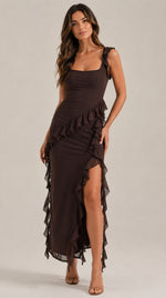 Women's Ruffled Strap High Slit Dress