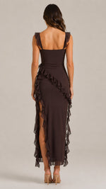 Women's Ruffled Strap High Slit Dress