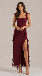 Women's Ruffled Strap High Slit Dress