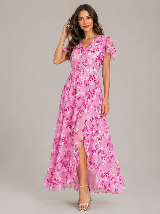 Women’s Short Flutter Sleeve Maxi Dress