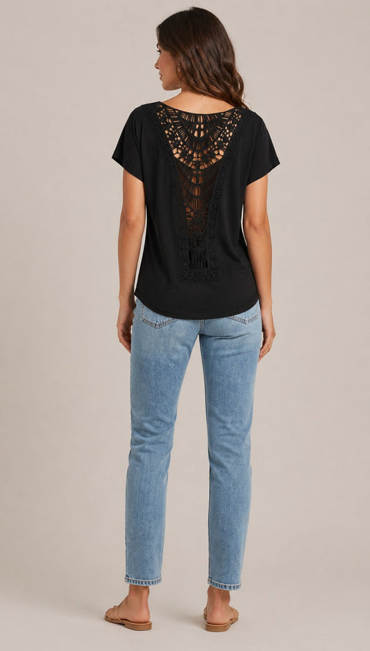 Women’s Short Sleeve Back Lace Panel Top