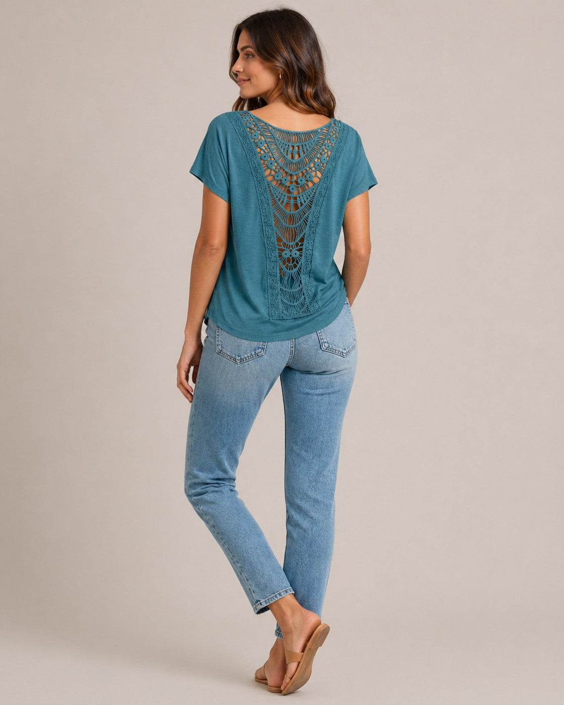 Women’s Short Sleeve Back Lace Panel Top