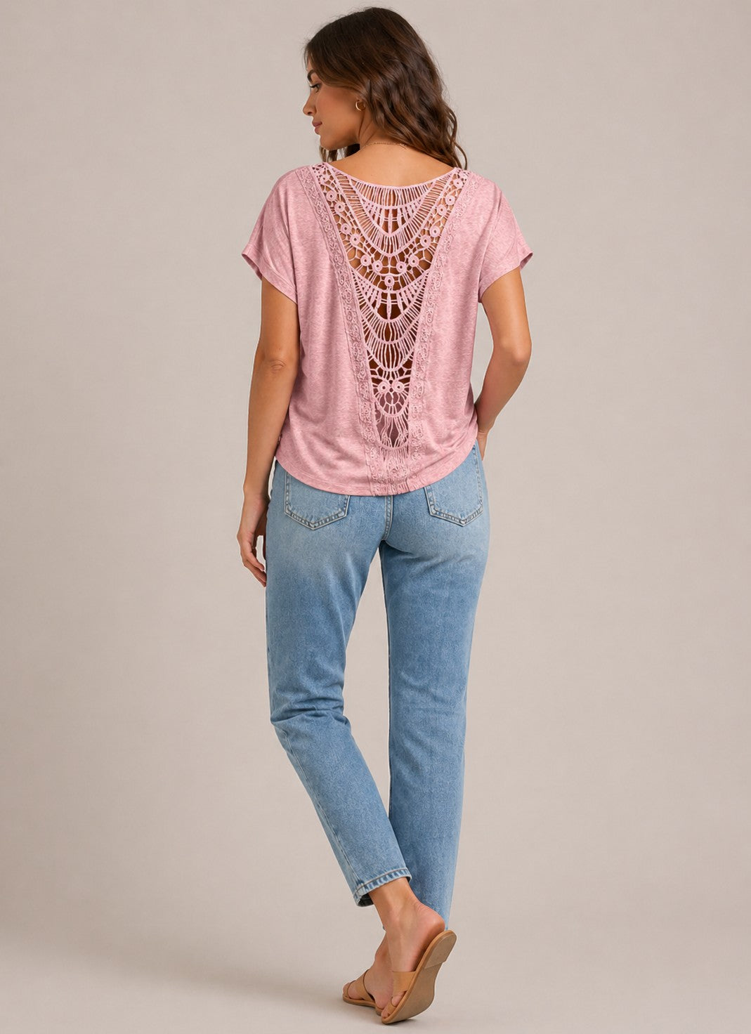 Women’s Short Sleeve Back Lace Panel Top