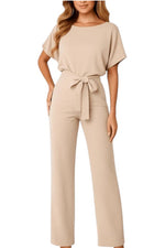 Women's Short Sleeve Boat Neck Jumpsuit