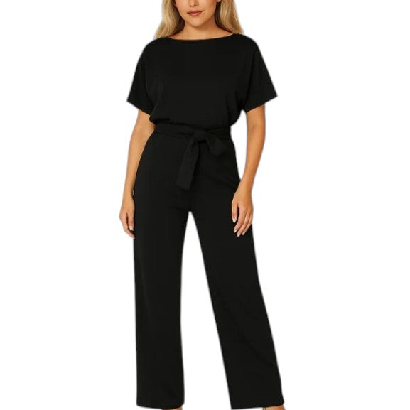 Women's Short Sleeve Boat Neck Jumpsuit