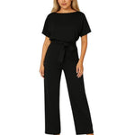 Women's Short Sleeve Boat Neck Jumpsuit