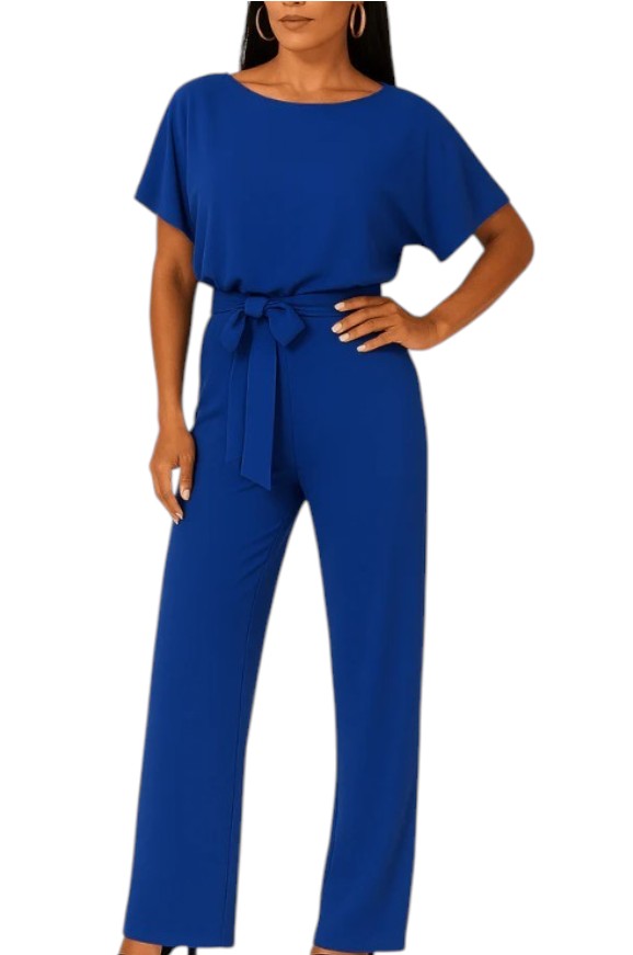 Women's Short Sleeve Boat Neck Jumpsuit