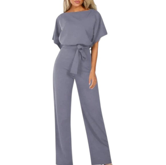 Women's Short Sleeve Boat Neck Jumpsuit