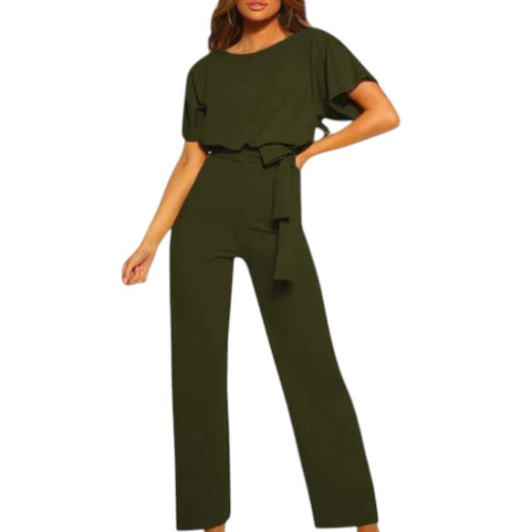 Women's Short Sleeve Boat Neck Jumpsuit