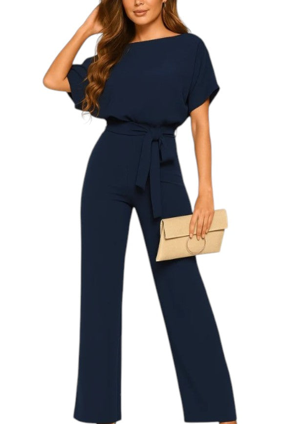 Women's Short Sleeve Boat Neck Jumpsuit