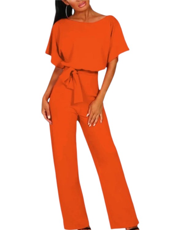 Women's Short Sleeve Boat Neck Jumpsuit