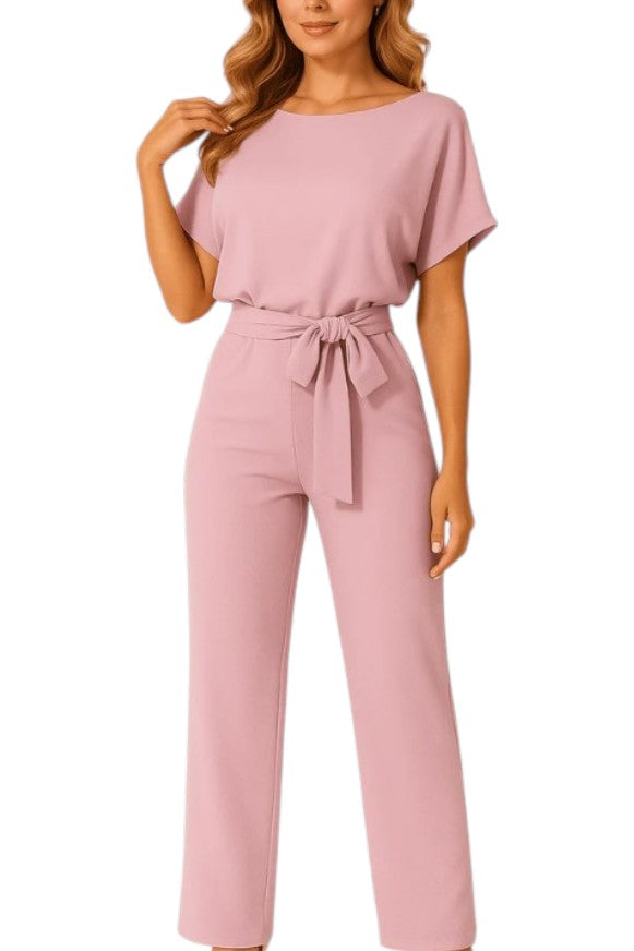 Women's Short Sleeve Boat Neck Jumpsuit