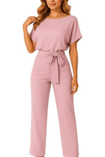 Women's Short Sleeve Boat Neck Jumpsuit
