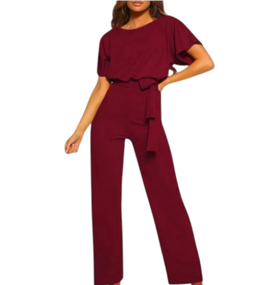 Women's Short Sleeve Boat Neck Jumpsuit