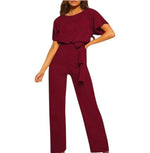 Women's Short Sleeve Boat Neck Jumpsuit