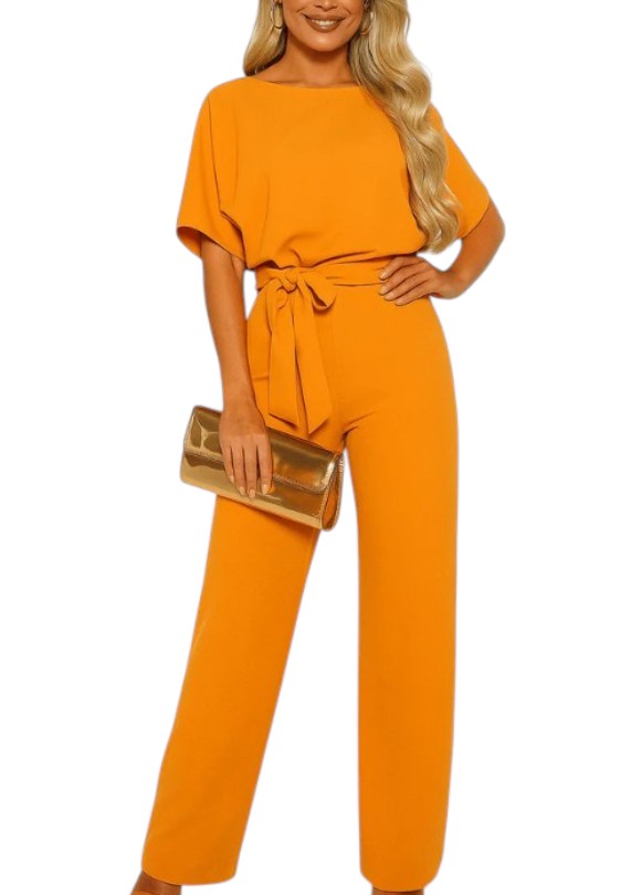 Women's Short Sleeve Boat Neck Jumpsuit