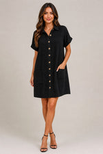 Women's Short Sleeve Button Front Mini Dress