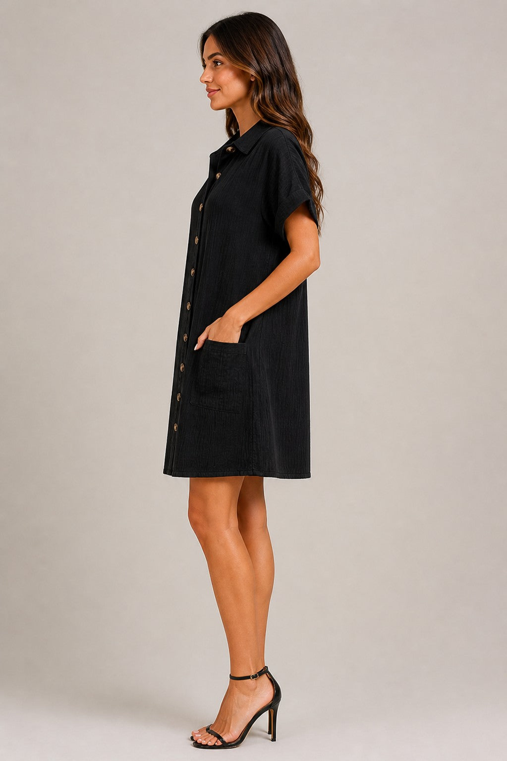 Women's Short Sleeve Button Front Mini Dress
