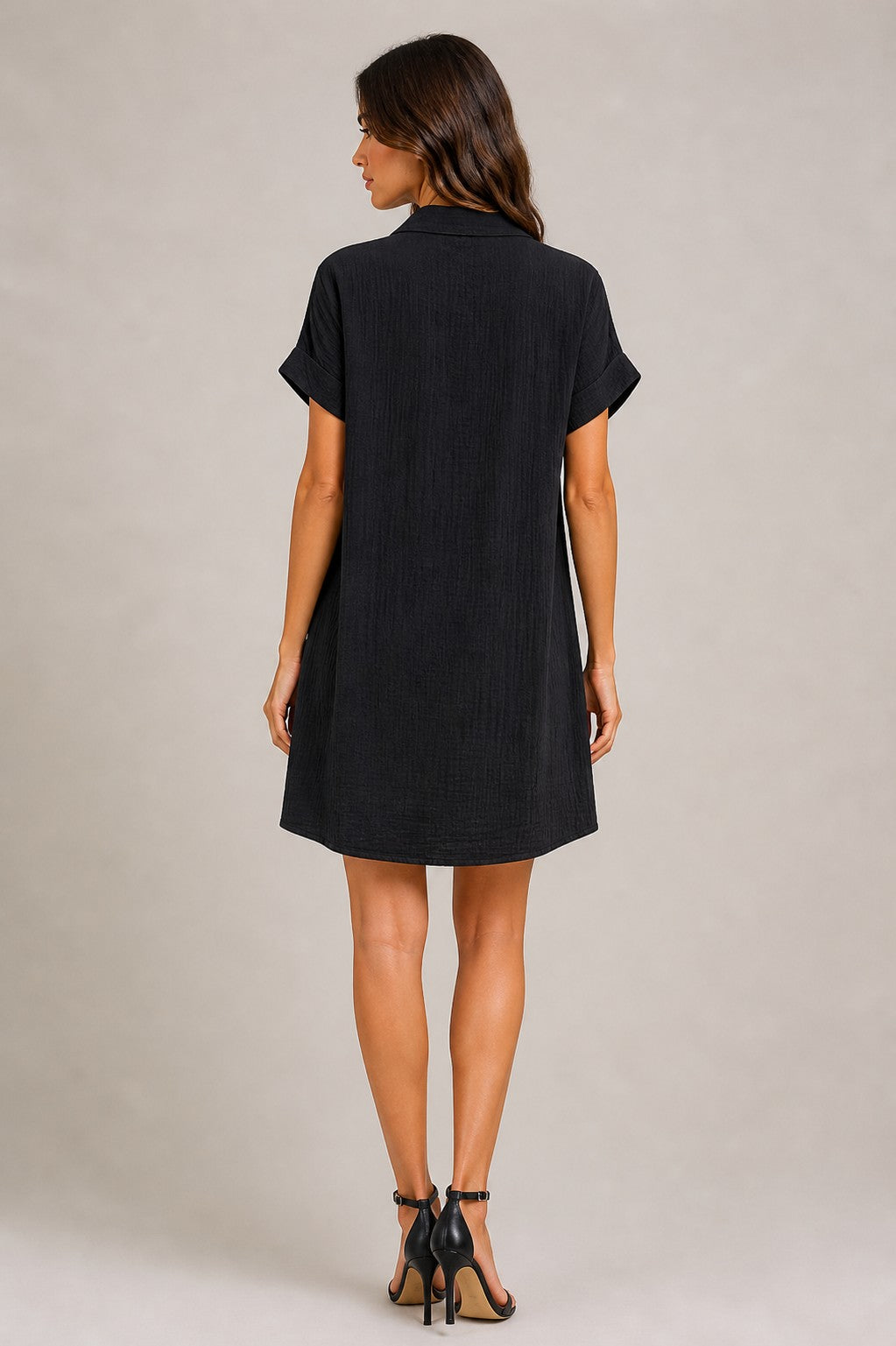 Women's Short Sleeve Button Front Mini Dress