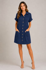 Women's Short Sleeve Button Front Mini Dress