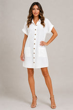 Women's Short Sleeve Button Front Mini Dress