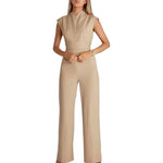 Women's Short Sleeve Collared Jumpsuit