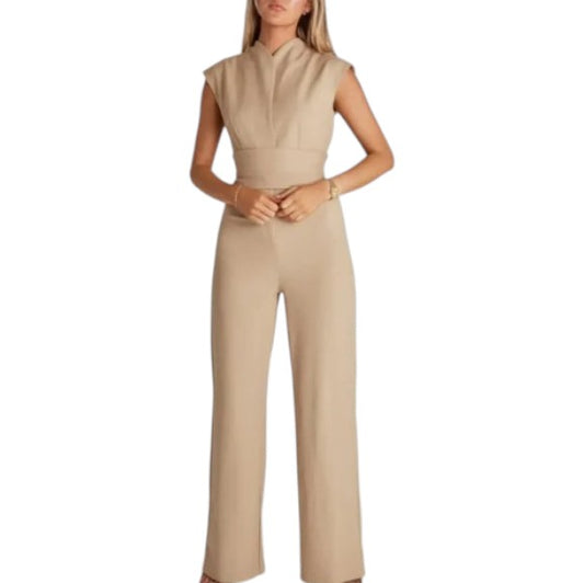 Women's Short Sleeve Collared Jumpsuit