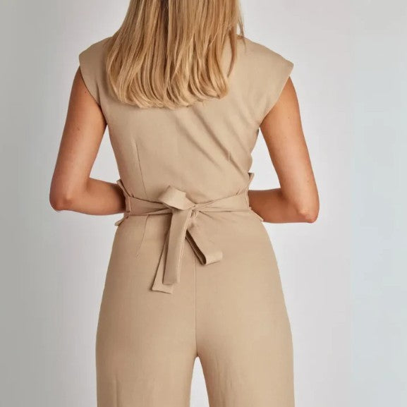Women's Short Sleeve Collared Jumpsuit